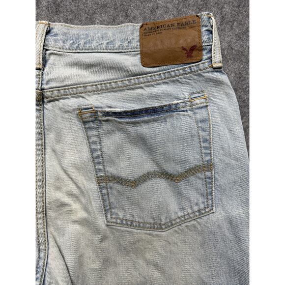 American Eagle Jeans Mens 34x30 Light Wash Straight Leg Distressed Denim Y2K - Picture 11 of 11